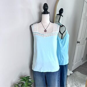 Liz Claiborne Light Blue Lace Trim Tank Top